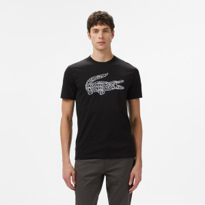 T-shirt męski z okrągłym dekoltem z nadrukiem regular fit czarny