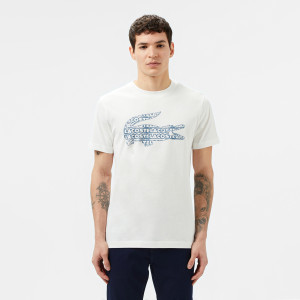 T-shirt męski z okrągłym dekoltem z nadrukiem regular fit biały