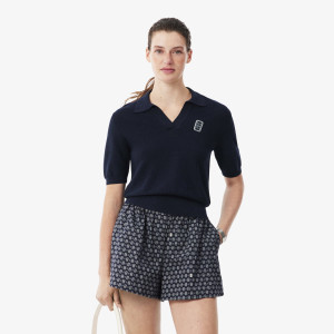 Dzianinowa koszulka polo Regular Fit z otwartym kołnierzem z naszywką
