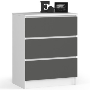 Commode Akord K60 Blanche 60 Cm 3 Tiroirs Façade Gris Graphite 60X40X77 Cm