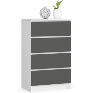 Commode Akord K60 Blanche 60 Cm 4 Tiroirs Façade Gris Graphite 60X40X99 Cm