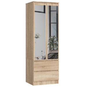 Armoire Akord S60 Avec Miroir Chêne Sonoma 60 Cm 2 Portes 2 Tiroirs Façade Chêne Sonoma 1 Étagère 60X51X180 Cm