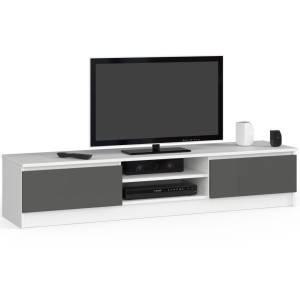 Meuble Tv Pour Salon Akord Blanc 160 Cm 2 Portes Façade Gris Graphite 2 Étagères 160X40X33 Cm
