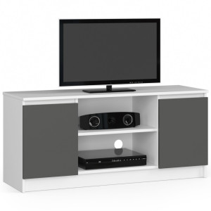 Meuble Tv Pour Salon Akord Blanc 120 Cm 2 Portes Façade Gris Graphite 2 Étagères 120X40X55 Cm