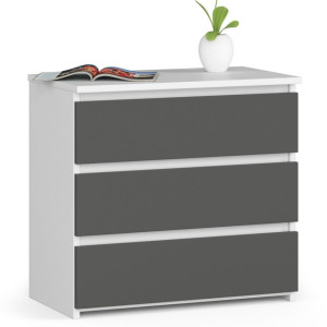 Table De Chevet Akord Cl3 Blanche 60 Cm 3 Tiroirs Façade Gris Graphite 60X35X57 Cm