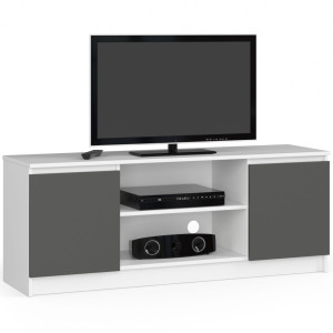 Meuble Tv Pour Salon Akord Blanc 140 Cm 2 Portes Façade Gris Graphite 2 Étagères 140X40X55 Cm