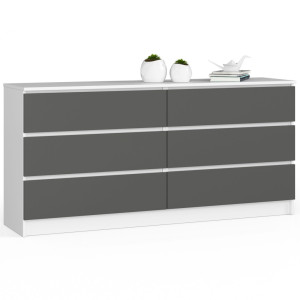 Grande Commode Pour Le Salon Akord K160 Blanche 160 Cm 6 Tiroirs Façade Gris Graphite 160X40X77 Cm