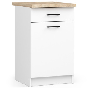 Armoires De Cuisine Basse Akord S50 Oliwia Modulable Blanc 50 Cm 1 Porte 1 Tiroir Façade Blanche 2 Étagères 50X46X85 Cm