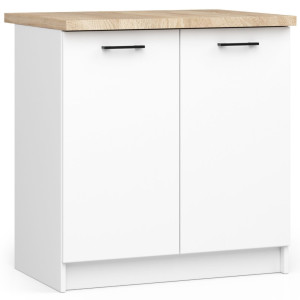Armoires De Cuisine Basse Akord S80 Oliwia Modulable Blanc 80 Cm 2 Portes Façade Blanche 2 Étagères 80X46X85 Cm