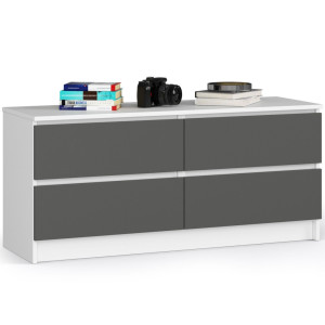 Commode Akord K120 Blanche 120 Cm 4 Tiroirs Façade Gris Graphite 120X40X55 Cm