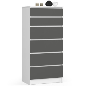 Commode Akord K60 Blanche 60 Cm 6 Tiroirs Façade Gris Graphite 60X40X130 Cm