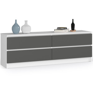 Grande Commode Pour Le Salon Akord K160 Blanche 160 Cm 4 Tiroirs Façade Gris Graphite 160X40X55 Cm