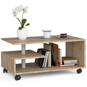 Table Basse Akord Vini Sur Roulettes Chêne Sonoma 90 Cm 90X51X40 Cm