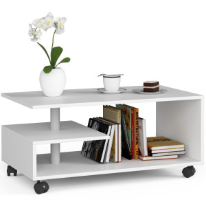 Table Basse Akord Vini Sur Roulettes Blanche 90 Cm 90X51X40 Cm
