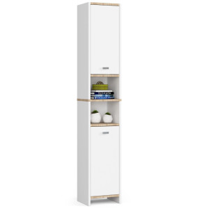 Colonne Salle De Bain Akord Beti Blanche 32 Cm 2 Portes Façade Blanche 4 Étagères 32X28X180 Cm