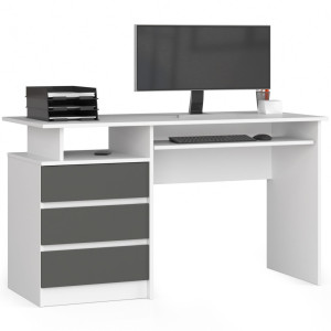 Bureau D'ordinateur Akord Clp Blanc 135 Cm 3 Tiroirs Façade Gris Graphite 2 Étagères 135X60X77 Cm