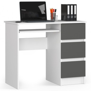 Bureau D'ordinateur Akord Droit A6 Blanc 90 Cm 3 Tiroirs Façade Gris Graphite 1 Étagère 90X50X77 Cm