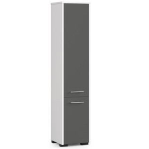 Colonne Salle De Bains Akord Fin Blanche 30 Cm 2 Portes Façade Gris Graphite 5 Étagères 30X30X140 Cm