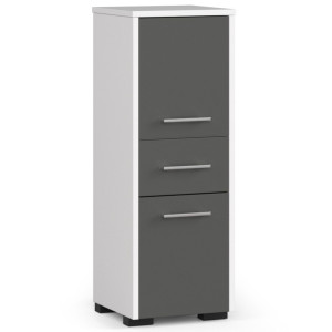 Colonne Salle De Bains Akord Fin Blanche 30 Cm 2 Portes 1 Tiroir Façade Gris Graphite 3 Étagères 30X30X85 Cm