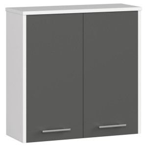 Armoire Salle De Bains Akord Fin Accr. Au Mur Blanche 60 Cm 2 Portes Façade Gris Graphite 2 Étagères 60X22,5X60 Cm