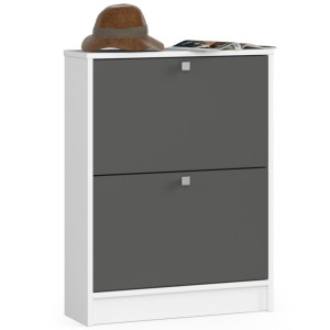 Meuble À Chaussures Akord Blanc 60 Cm 2 Portes Façade Gris Graphite 2 Étagères 60X20X80 Cm