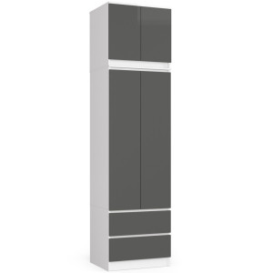 Armoire Avec Surmeuble Akord S60 Blanche 60 Cm 2 Portes 2 Tiroirs Façade Gris Graphite 3 Étagères 60X51X234 Cm