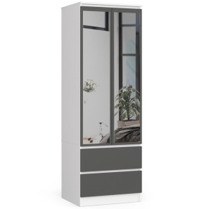 Armoire Akord S60 Avec Miroir Blanche 60 Cm 2 Portes 2 Tiroirs Façade Gris Graphite 1 Étagère 60X51X180 Cm