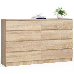 Grande Commode Pour Le Salon Akord K160 Chêne Sonoma 160 Cm 8 Tiroirs Façade Chêne Sonoma 160X40X99 Cm