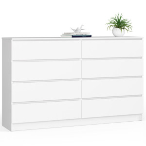 Grande Commode Pour Le Salon Akord K160 Blanche 160 Cm 8 Tiroirs Façade Blanche 160X40X99 Cm