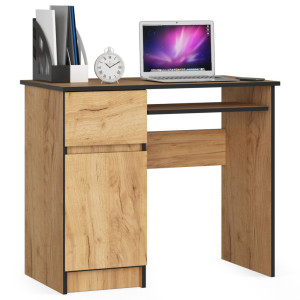 Bureau D'ordinateur Akord Gauche Piksel Chêne Craft 90 Cm 1 Porte 1 Tiroir Façade Chêne Craft 3 Étagères 90X50X77 Cm