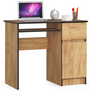 Bureau D'ordinateur Akord Droit Piksel Chêne Craft 90 Cm 1 Porte 1 Tiroir Façade Chêne Craft 3 Étagères 90X50X77 Cm