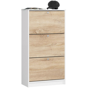 Meuble À Chaussures Akord Blanc 60 Cm 3 Portes Façade Chêne Sonoma 3 Étagères 60X28,5X113 Cm