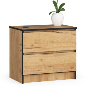 Table De Chevet Akord K60 Chêne Craft 60 Cm 2 Tiroirs Façade Chêne Craft 60X40X55 Cm