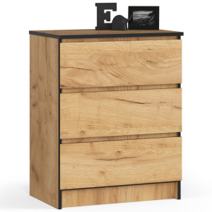 Commode Akord K60 Chêne Craft 60 Cm 3 Tiroirs Façade Chêne Craft 60X40X77 Cm