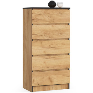 Commode Akord K60 Chêne Craft 60 Cm 5 Tiroirs Façade Chêne Craft 60X40X121 Cm