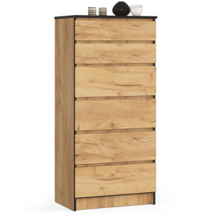 Commode Akord K60 Chêne Craft 60 Cm 6 Tiroirs Façade Chêne Craft 60X40X130 Cm