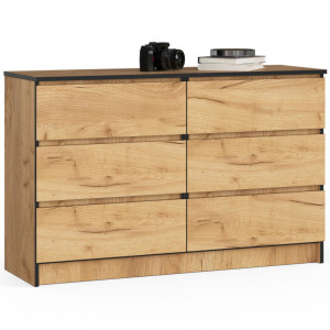 Commode Akord K120 Chêne Craft 120 Cm 6 Tiroirs Façade Chêne Craft 120X40X77 Cm