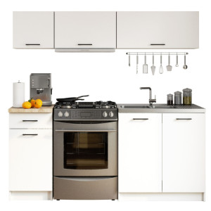 Ensemble De Cuisine Akord Oliwia G1 Blanc 180 Cm 6 Portes 1 Tiroir Façade Blanche 6 Étagères 180X46X174 Cm