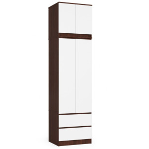 Armoire Avec Surmeuble Akord S60 Wengé 60 Cm 2 Portes 2 Tiroirs Façade Blanche 3 Étagères 60X51X234 Cm