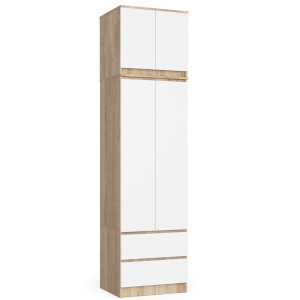 Armoire Avec Surmeuble Akord S60 Chêne Sonoma 60 Cm 2 Portes 2 Tiroirs Façade Blanche 3 Étagères 60X51X234 Cm
