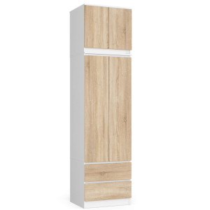 Armoire Avec Surmeuble Akord S60 Blanche 60 Cm 2 Portes 2 Tiroirs Façade Chêne Sonoma 3 Étagères 60X51X234 Cm