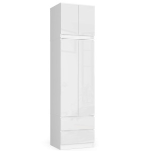 Armoire Avec Surmeuble Akord S60 Blanche 60 Cm 2 Portes 2 Tiroirs Façade Blanche Brillante 3 Étagères 60X51X234 Cm
