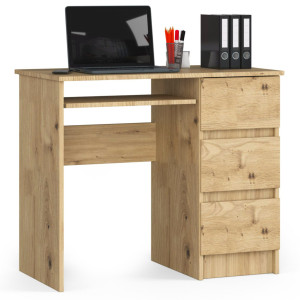 Bureau D'ordinateur Akord Droit A6 Chêne Artisan 90 Cm 3 Tiroirs Façade Chêne Artisan 1 Étagère 90X50X77 Cm