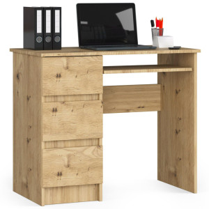 Bureau D'ordinateur Akord Gauche A6 Chêne Artisan 90 Cm 3 Tiroirs Façade Chêne Artisan 1 Étagère 90X50X77 Cm