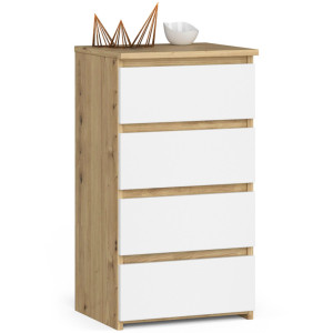 Commode Akord Cl4 Chêne Artisan 40 Cm 4 Tiroirs Façade Blanche 40X35X74 Cm