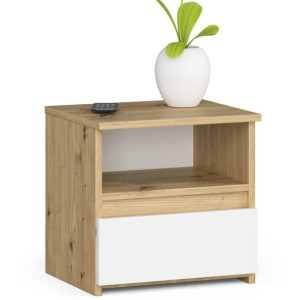 Table De Chevet Akord Cl1 Chêne Artisan 40 Cm 1 Tiroir Façade Blanche 1 Étagère 40X35X40 Cm