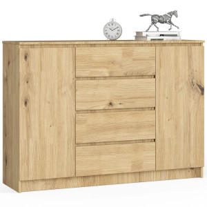 Commode Akord K140 Chêne Artisan 138 Cm 2 Portes 4 Tiroirs Façade Chêne Artisan 4 Étagères 138X40X99 Cm