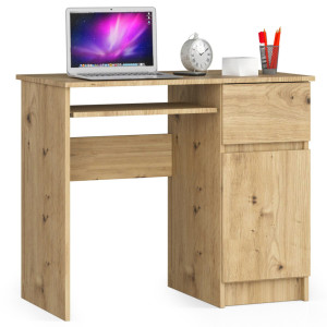 Bureau D'ordinateur Akord Droit Piksel Chêne Artisan 90 Cm 1 Porte 1 Tiroir Façade Chêne Artisan 3 Étagères 90X50X77 Cm