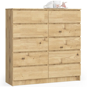 Commode Akord K120 Chêne Artisan 120 Cm 10 Tiroirs Façade Chêne Artisan 120X40X121 Cm