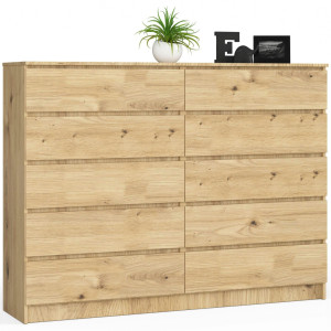 Grande Commode Pour Le Salon Akord K160 Chêne Artisan 160 Cm 10 Tiroirs Façade Chêne Artisan 160X40X121 Cm